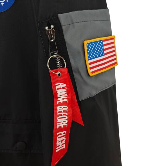 NASA Bomber Jacket Mens Large Black Windbreaker Full Zip USA Patch Halloween - Picture 4 of 11